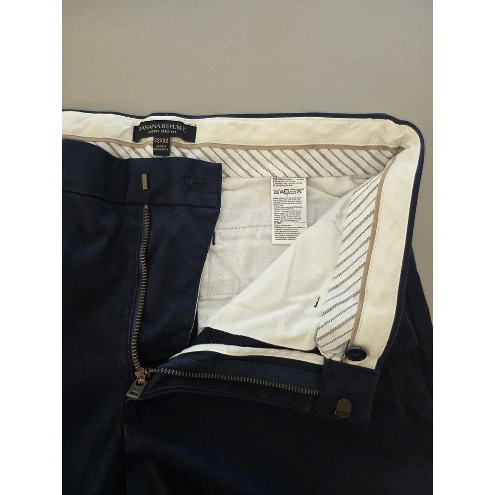 Banana Republic Aiden Chino Pants Mens 32 X 32 Blue Slim Fit Flat Front Trouser